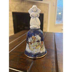 Avon Bell 1992 Christmas Collectors Bell Cobalt Blue Angel Handle‎